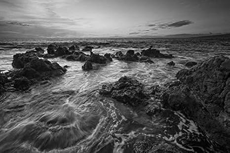 Amazon 黒と白 アート印刷 キャンバス壁紙 ハワイの景色 海 岩 日没 部屋飾り背景絵画 キャンバス写真 壁紙ポスター はがせるシール式 写真 絵画 壁飾り 75cmx50cm ウォールステッカー オンライン通販