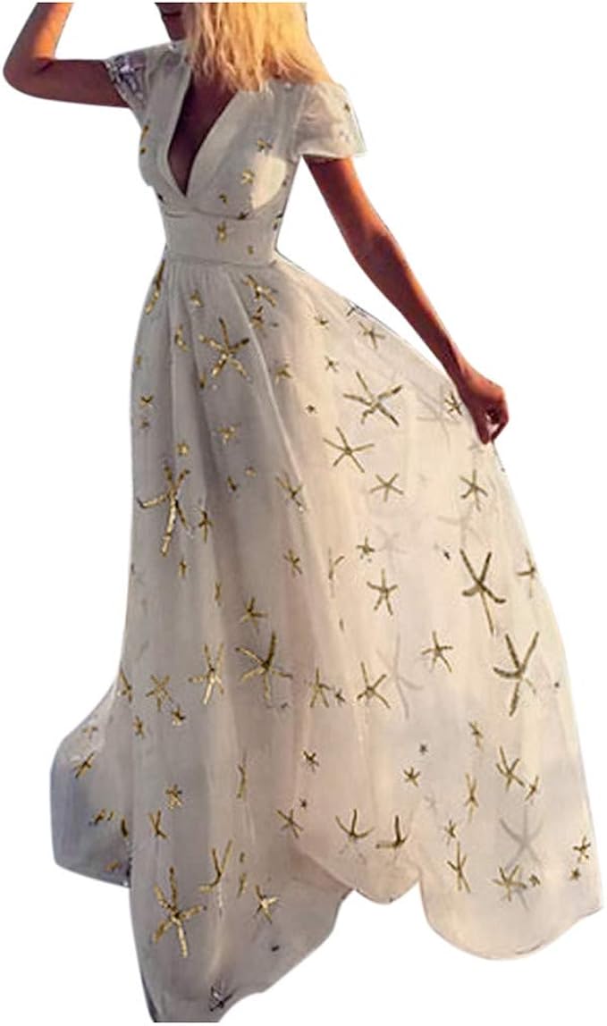 sexy v neck short sleeves evening maxi dress