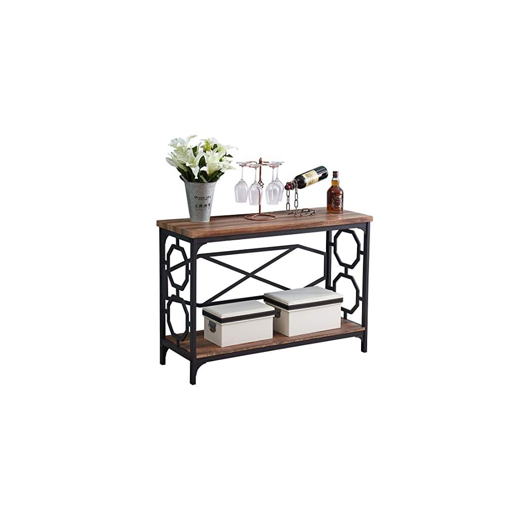 O&K Furniture Entryway Table with Storage Shelf, Rustic Narrow Sofa