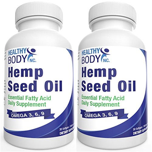(2 Bottles) Hemp seed Oil SoftGels Hemp oil 1000 mg with Omega 3-6-9 No worry of mecury from fish oil Cold pressed premium Hemp Oil
