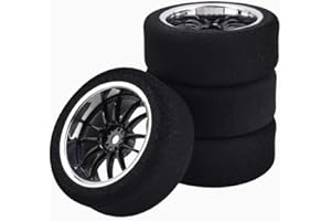 Shaluoman 4Pcs 1/10 On-Road Foam Tires& 6012 Wheel Rims 12mm Hex for HSP HPI RC Racing Car Toy, Black