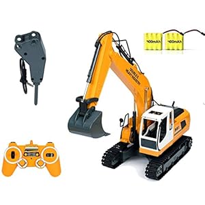 DoubleE RC Excavator Tractor Toy Construction Vehicles 17 Channel Truck Deluxe Package with Metal Shovel and Breaker