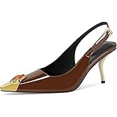 ZJGZF Women Slingback Sandals Stiletto Pumps Metal Kitten Heels Pointed Closed Toe Heeled Sandals Fashion Party Wedding Shoes with Crystals