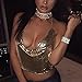 Gogoboi Nightclub See Through Deep V Halter Top Metal Sequins Crop Top Sexy Club Wear for Women (Gold)