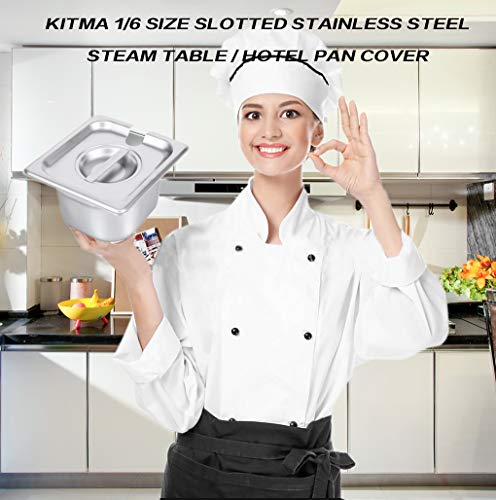 image for Kitma 1/6 Size Stainless Steel Slotted Steam Table Pan Cover, Pan Lids