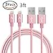 JJCall Lightning to USB Cable, 2 Pack 3 Feet Nylon Braided Sync and Usb Charging Cable/Cord for iPhone,iPad, iPod(Rose Gold)