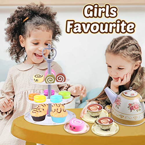 Cheffun Tea Set for Little Girls Tea Party Pretend Play Kitchen Set