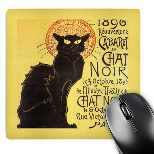 3dRose LLC 8 x 8 x 0.25 Inches Mouse Pad, Vintage French Chat Noir Black Cat Ar…