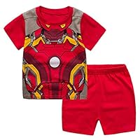 Sidney Red Ironman Pjs Boys Shorts 2 Piece Pajama Set 100% Cotton,Size 2-6Yrs (Red, 2y)