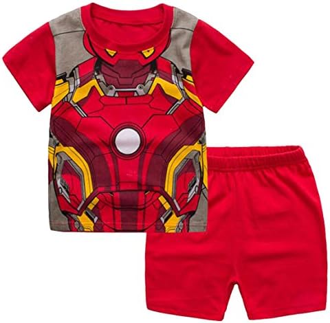 Sidney Red Ironman Pjs Boys Shorts 2 Piece Pajama Set 100% Cotton,Size 2-6Yrs (Red, 3y)