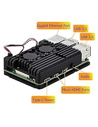 Pi 4 Case, Raspberry Pi 4 Armor Case Metal Case with Dual Fan Aluminium Alloy, Raspberry Pi 4 Fan, Pi 4 Heatsink for Raspberry Pi 4 Model Pi 4B