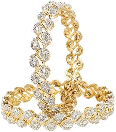 Traditional Bollywood gold plated Zircon made American diamond Bangle set party jewelry (2.6)