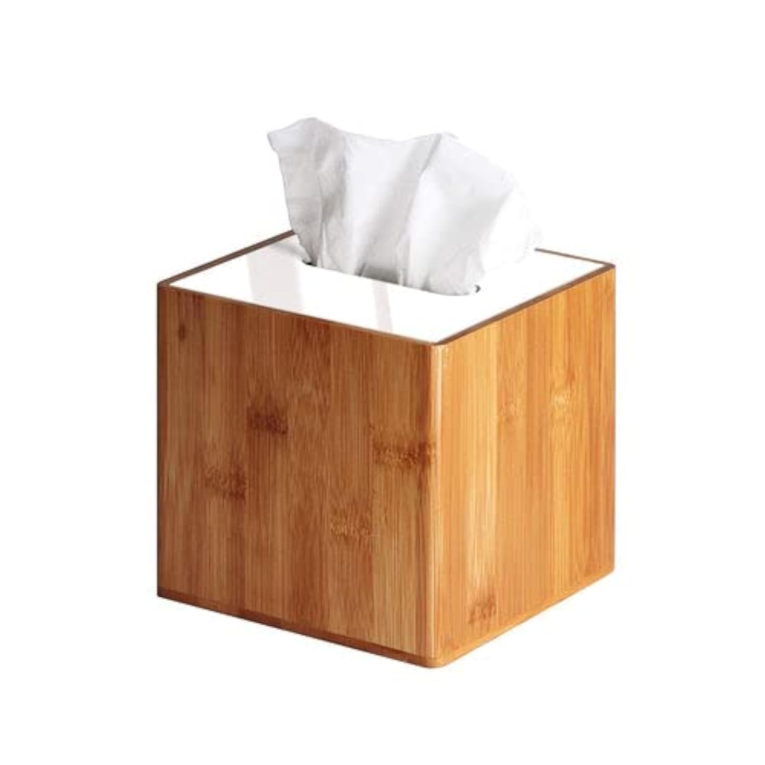 JackCubeDesign Bamboo Square Tissue Box White Acrylic Cover Holder Case Storage Case Stand Box Napkin Holder Organiser(14.8 x 14.8 x 14.4 cm)-:MK340A