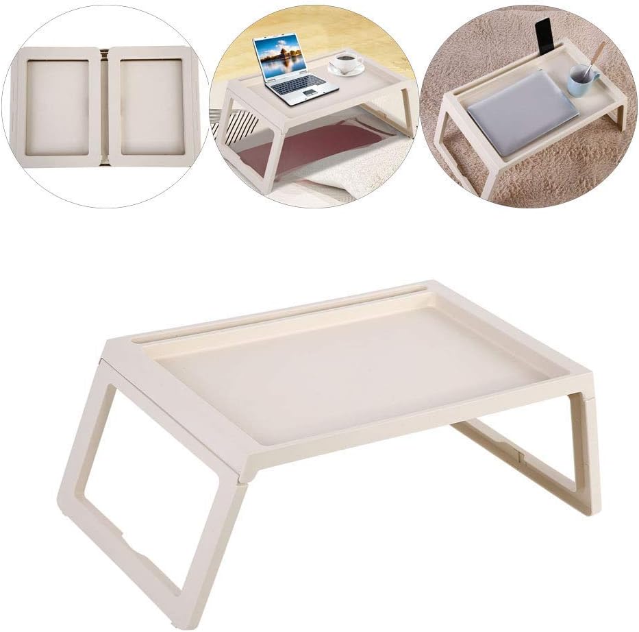 GZQNAN® Foldable Breakfast Table Large Size Computer Laptop Holder Portable Serving Tray Desk with Tray Lips (Ivory)