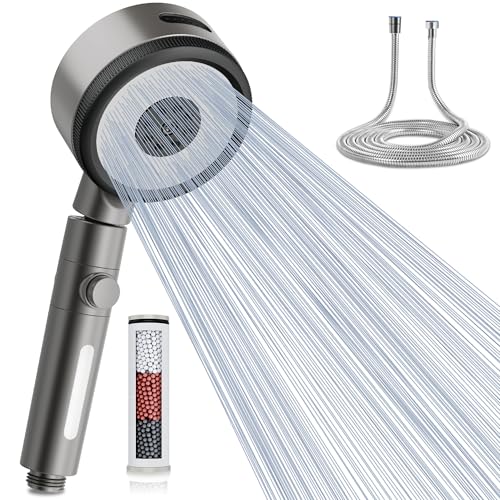 Magichome Shower Head with 1.5M Hose and 360° Swivel Filter | Shower Head, 6 Spray Modes, On/Off Pause Button, Removes Chlorine and Impurities, for Skin and Hair Care
