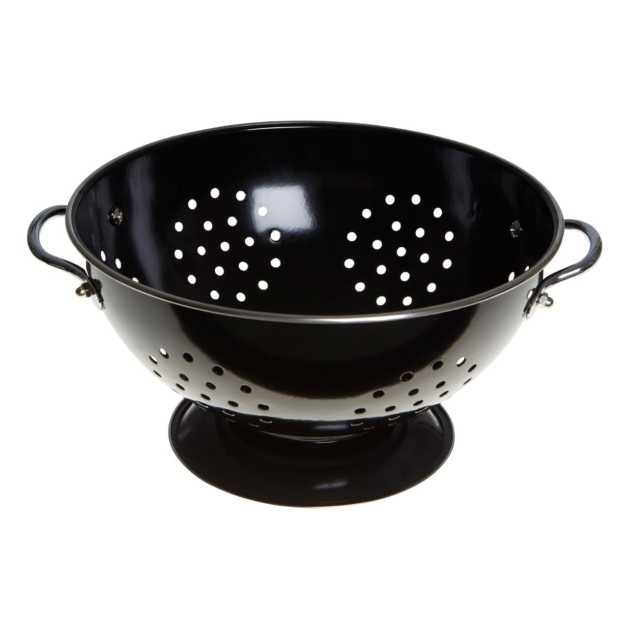 Premier Housewares 508557 Enamel Retro Colander Bowl Stainless Steel Pasta Strainer Black Rice strainer for Cooking Sives for Cooking Pasta Drainer, H13 x W23 x D23cm