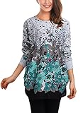 DJT Womens Long Sleeve Pattern Tunic Jumper Shirt One Size Grey T27 Blue-Floral