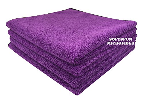 SOFTSPUN Microfiber Cloth - 4 pcs - 40x40 cms - 340 GSM Purple - Thick Lint & Streak-Free Multipurpose Cloths - Automotive Microfibre Towels for Car Bike Cleaning Polishing Washing & Detailing