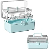 12.9in Three-Layer Multipurpose Storage Box with Handle Portable Tackle Box Folding Art & Craft Case Sewing Supplies Organizer for Makeup, Medicine, Nail, Hair Accessories(Blue)