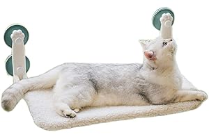 MEWOO Cat Window Perch Durable Cat Hammock Seat for Indoor Cats Reversible Mat Use Year-Around Foldable Cat Bed Providing All-Around Sunbath Saving Space Washable Holds Up to 40 lbs (Beige, Medium)