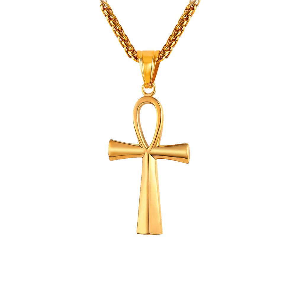 HIJONES Men's Stainless Steel Simple Vintage Egyptian Ankh Cross Pendant Necklace Gold 60mm
