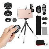 3 in 1 Phone Camera Lens Kit,Universal Clip-on 198° Fisheye + 15X Macro + 0.63X Wide Angle Lens with Phone Holder Mount + Tripod for Iphone X/8 Plus/8/7 Plus/7/6/6s plus Samsung & Most Android Phones