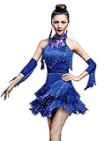 ZX Women's Rhinestone Tassel Flapper Latin Rumba Dance Dress 4 Pieces Outfits