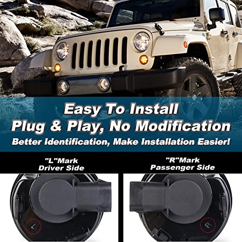 PXPART JK Turn Signal Lights Smoke Lens Amber LED Front Grill Indicator