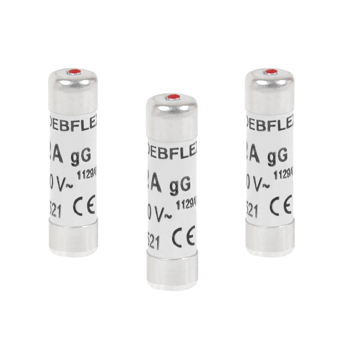 Deblex 715306 Electronic Fuse Ceramic Fuse with Indicator Light 10A Pack of 3 Fuses with Indicator 8.5 x 31.5 10A 380 Volts