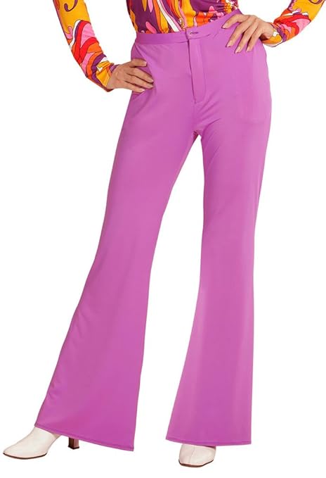 Karneval-Klamotten Hippie Hose Damen Kostüm lila Flower Power Hose Damen 70er 80er Jahre Schlaghose Karneval Damen-Kostüm Grö