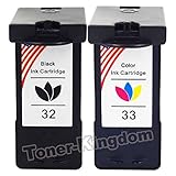 Toner Kingdom Compatible with Lexmark Ink Cartridges 32 (18C0032) and 33 (18C0033) - 2 Pack, 1PK Black & 1PK Color