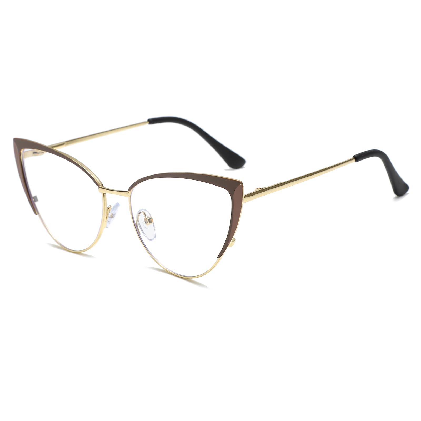 LJCZKA Cat Eye Blue Light Glasses Womens, Anti Blue Light Computer Glasses Metal Frame Clear for Anti Fatigue and Eyestrain