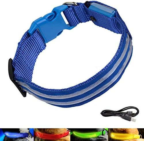 AMBESTKER - LED Dog Collars Bright Light USB Rechargeable Safety Pet Supplies Accessories (S(13-17 inch), Blue)