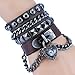 Rivet Bracelet Punk Rock Multi Circle I Love You Heart Chain Genuine Leather Unisex for Men and Women