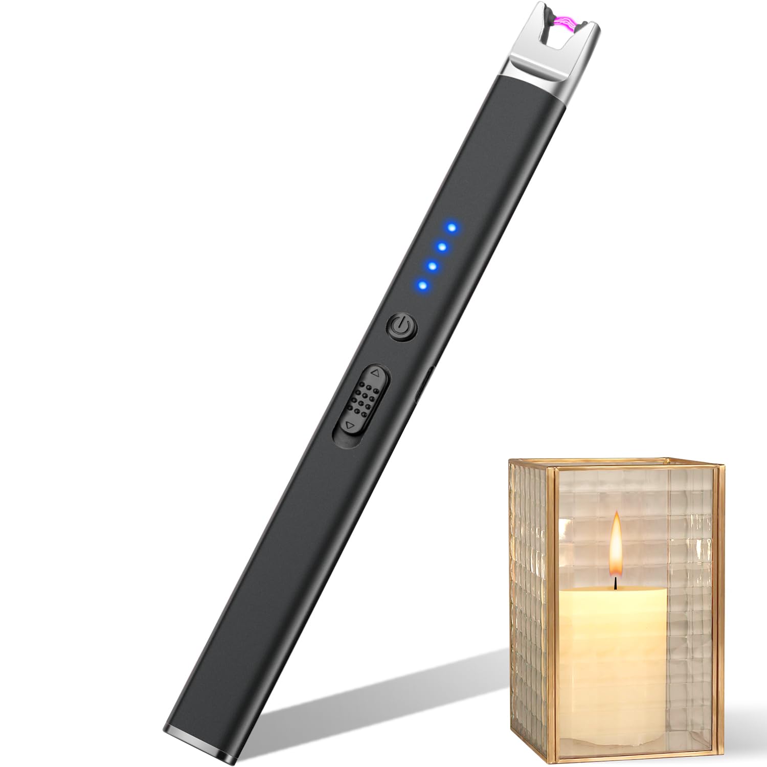 LcFun Lichtbogen Feuerzeug Elektrisch, Typ C Aufladbar Elektrisches Feuerzeug, Winddicht Lang Stabfeuerzeug USB Aufladbar, Plasma Feuerzeuge für Küche Herd Camping, Kamin Feuerwerk (Schwarz)
