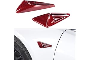 JSWAN Carbon Fiber Car Body Fender Camera Radar Decorative Cover Fit for Tesla Model 3/Y (2017-2022) Real Carbon Fiber Accessories (Bright red)