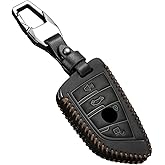 sevElvesin Genuine Leather Compatible with BMW key fob cover fit 2018 2023 X1 X3 X5 X6 X73 5 7 Series accessories keychains (Black)