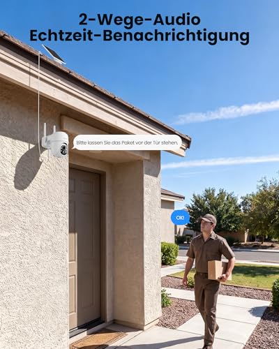 Cinnado Outdoor Surveillance Camera Battery Solar - 2K Wireless Camera Surveillance Outdoor 360° PTZ 2.4 GHz WiFi Outdoor Camera with Solar Panel, PIR Motion Sensor IP65, Colour Night Vision, 2-Way