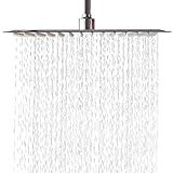 LORDEAR F01082CH Solid Square Ultra Thin 304 Stainless Steel 12 Inch Adjustable Rain Shower Head with Polish Chrome,Waterfall Full Body Coverage with Silicone Nozzle Easy to Clean and Install