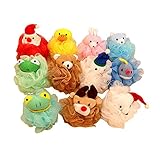 Gemini Fairy Kids Toy Pouf Mesh Bath Sponge with Stuffed Animal (4 pack)