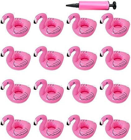 ACHIEWELL 16 Pack Inflatable Flamingo Coasters Cup Drink Holder with a Mini Air Pump - Toys for Pool Items (Flamingo 16 PCS)