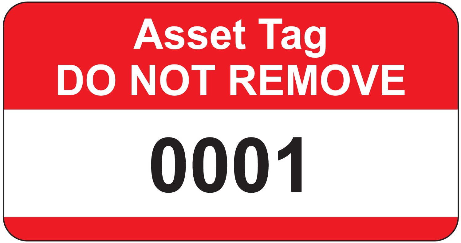 Red Asset Tag Labels - Numbered 1 to 500-38mm x 20mm Permanent Synthetic PP Labels - Price per Pack of 500 Labels (P/NO. 7828664)