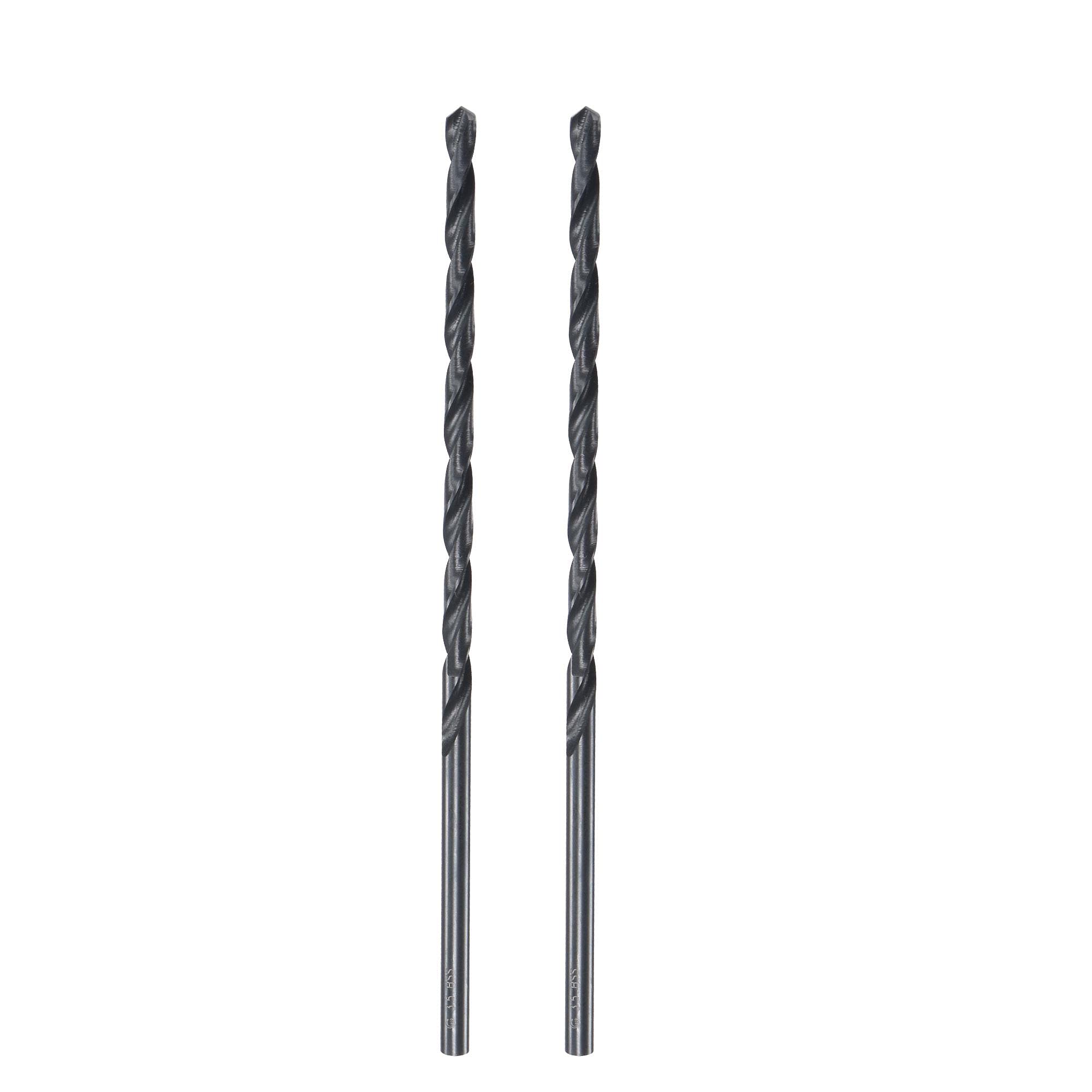 sourcing map High Speed Steel Lengthen Straight Shank Twist Drill Bit Fully Ground Black Oxide 3.5mm Drill Diameter 112mm Total Length 65mm Drill Bit Length 2 Pcs