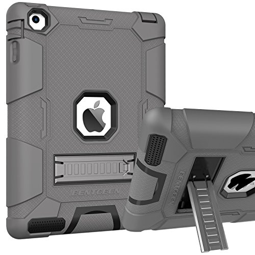 iPad 2 Case, iPad 4 Case,iPad 3 Case,BENTOBEN Kickstand Three Layers Hybrid Heavy Duty Full Body Rugged Shockproof Drop Resistance Anti-slip Protective Case Cover for iPad 2/3/4 Retina,Dark Gray/Black