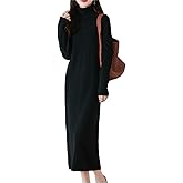 Ailaile Long Sweater Women's Dress Knitted Turtleneck Long Sleeve 100% Merino Wool Pullover Winter Warm Tops