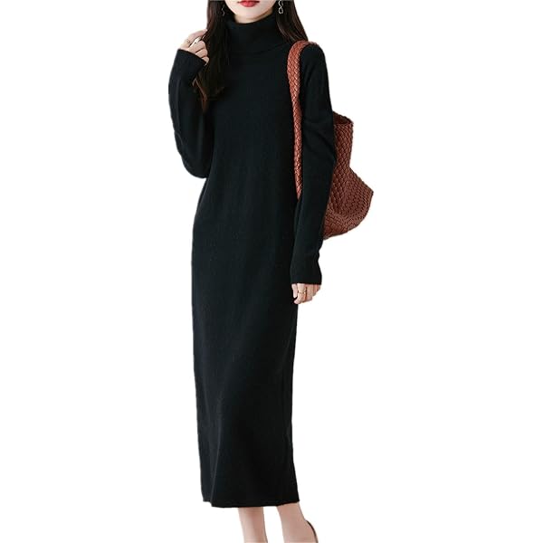 VMAKBUWIS Women's Turtleneck Merino Wool Sweater - Long Sleeve, Stretchy, Black, Autumn/Winter