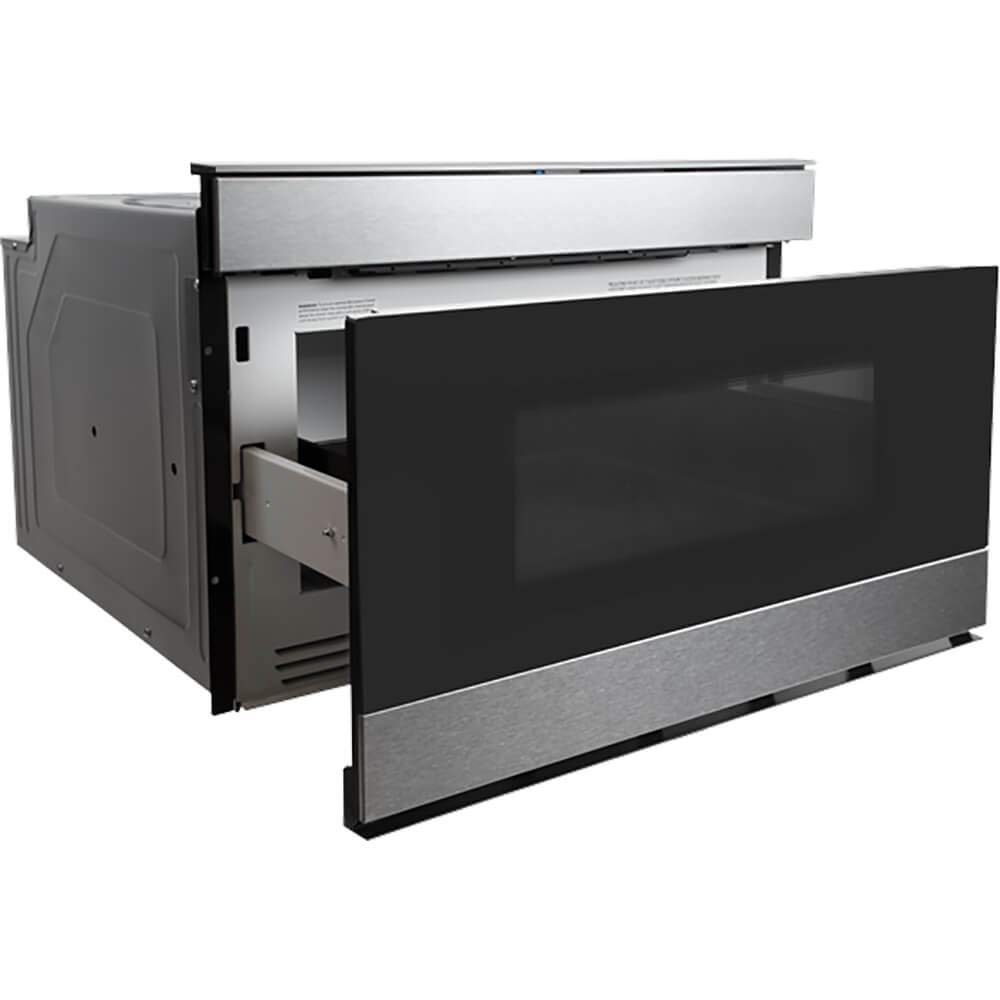 SHARP SMD2489ES Smart Microwave Drawer Oven with Easy Wave Open, 24-inch, 1.2 Cubic Feet, 950 Watt, Concealed Glass Touch Control Panel, Works with Alexa Certified, Edge to Edge Black Glass, Stainless