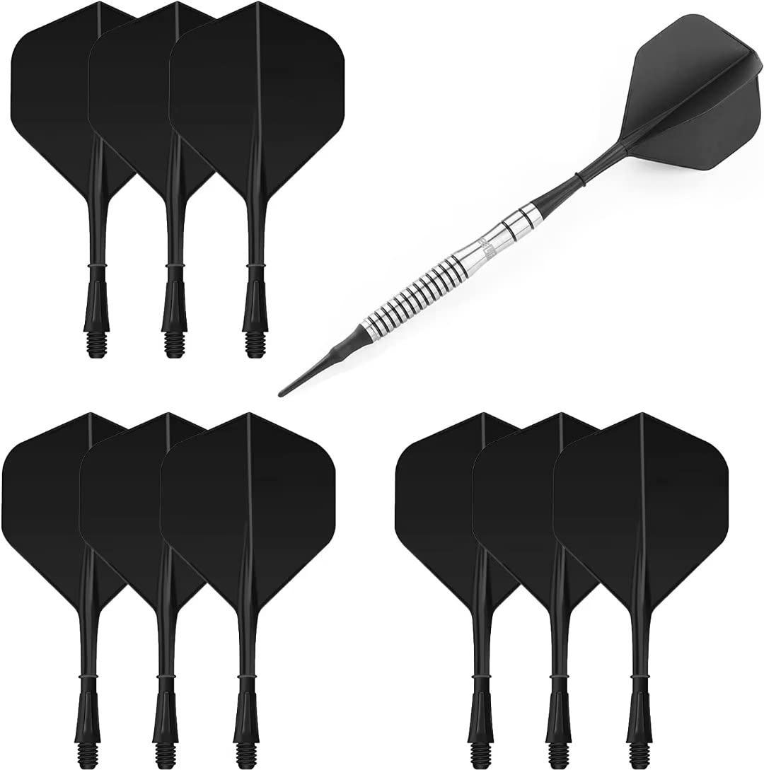 HERZWILD Dart Flights and shafts 2BA,9 sets one piece,Integrated Plastic New Accessories black Color.