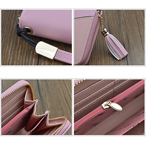 Wallet-NEWANIMA Women Multi-card Long Clutch PU Leather Fashion Purse Lady Handbag Bag With Credit Card Holder(Style2-Pink)
