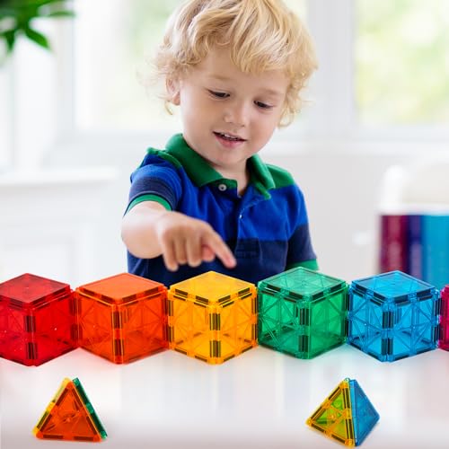 FNJO Magnetic Tiles, 110 Pieces Magnetic Building Set, Magnetic Blocks, Stem Montessori Educational Toy for Boys/Girls 3+ Years Old